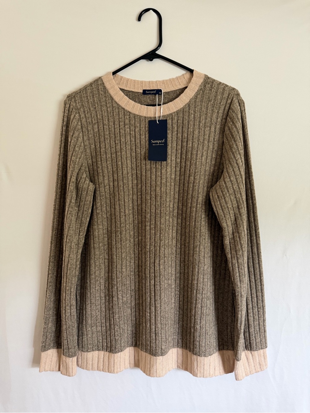 Sampeel Women's Long Sleeve Textured Ribbed Knit Sweater  NWT M